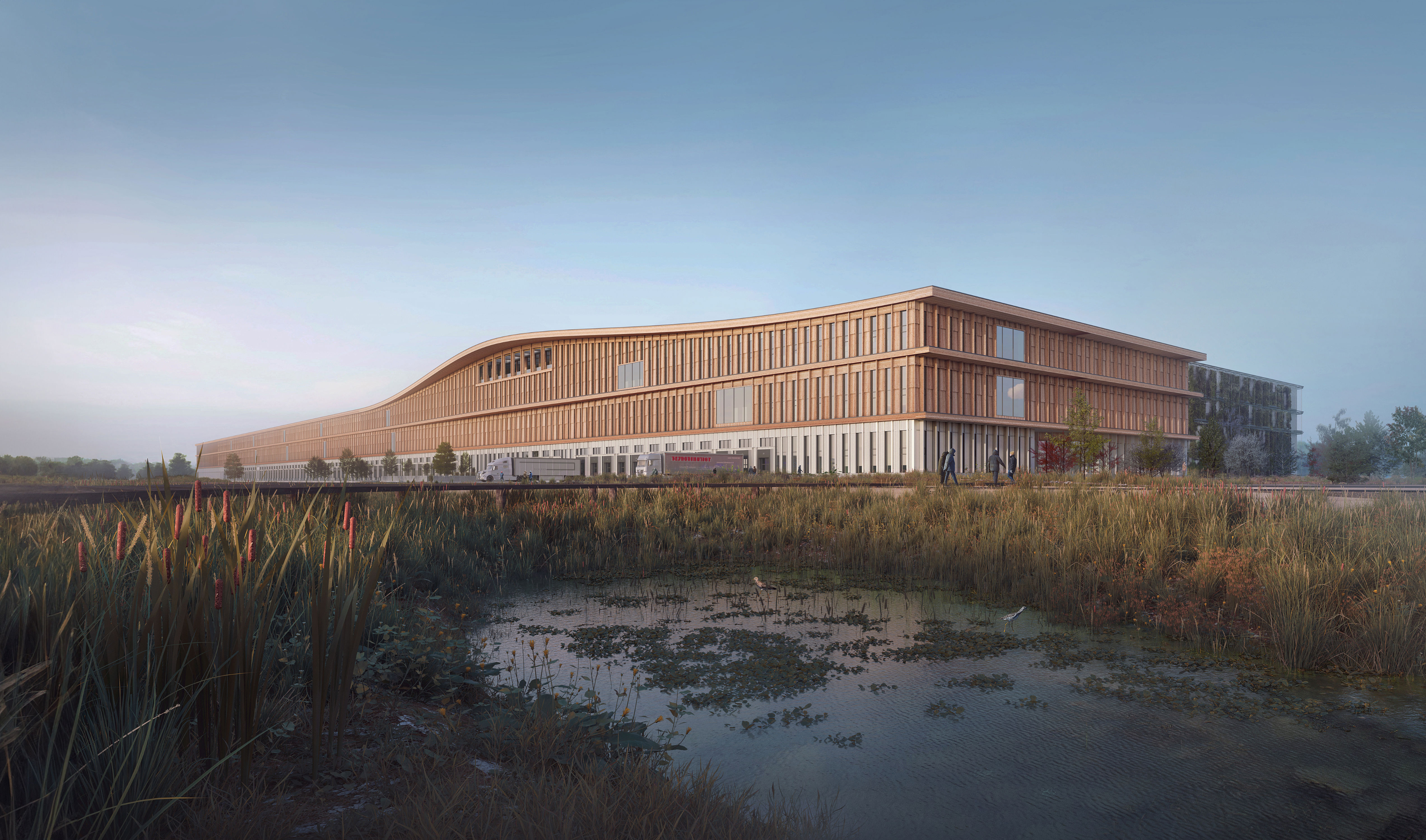 Logistic Center West in Lelystad built with EcoCocon straw wall system